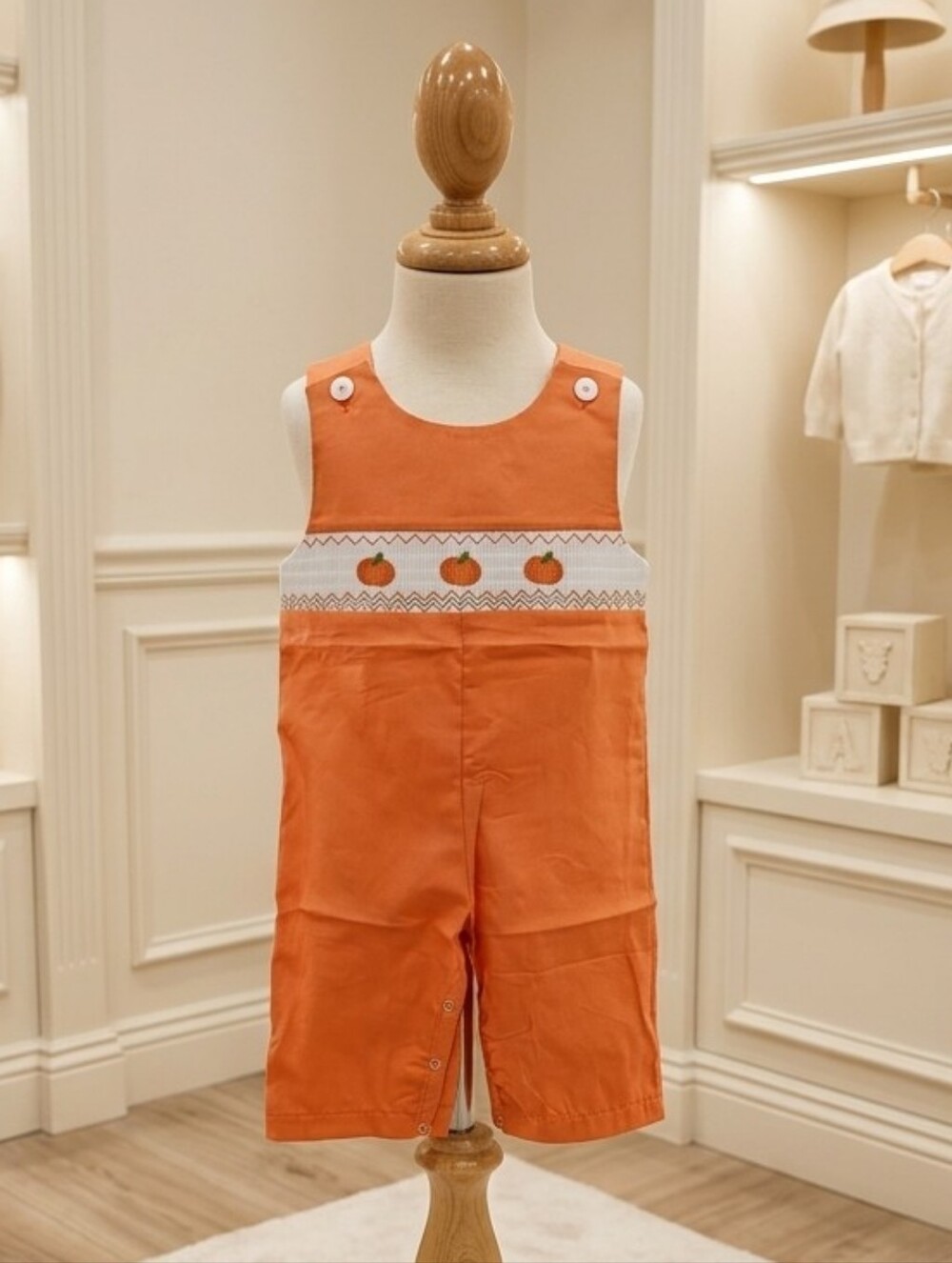 Rylee Faith Designs Orange Pumpkin Smocked Jon Jon | Sizes  12M